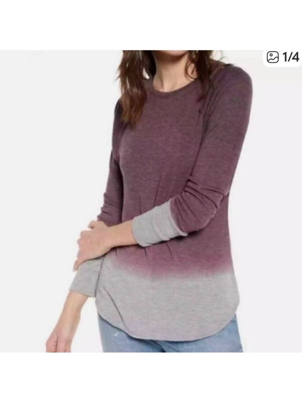 Treasure & Bond Long Sleeve Curved Hem Purple and Gray Ombre Top Small
